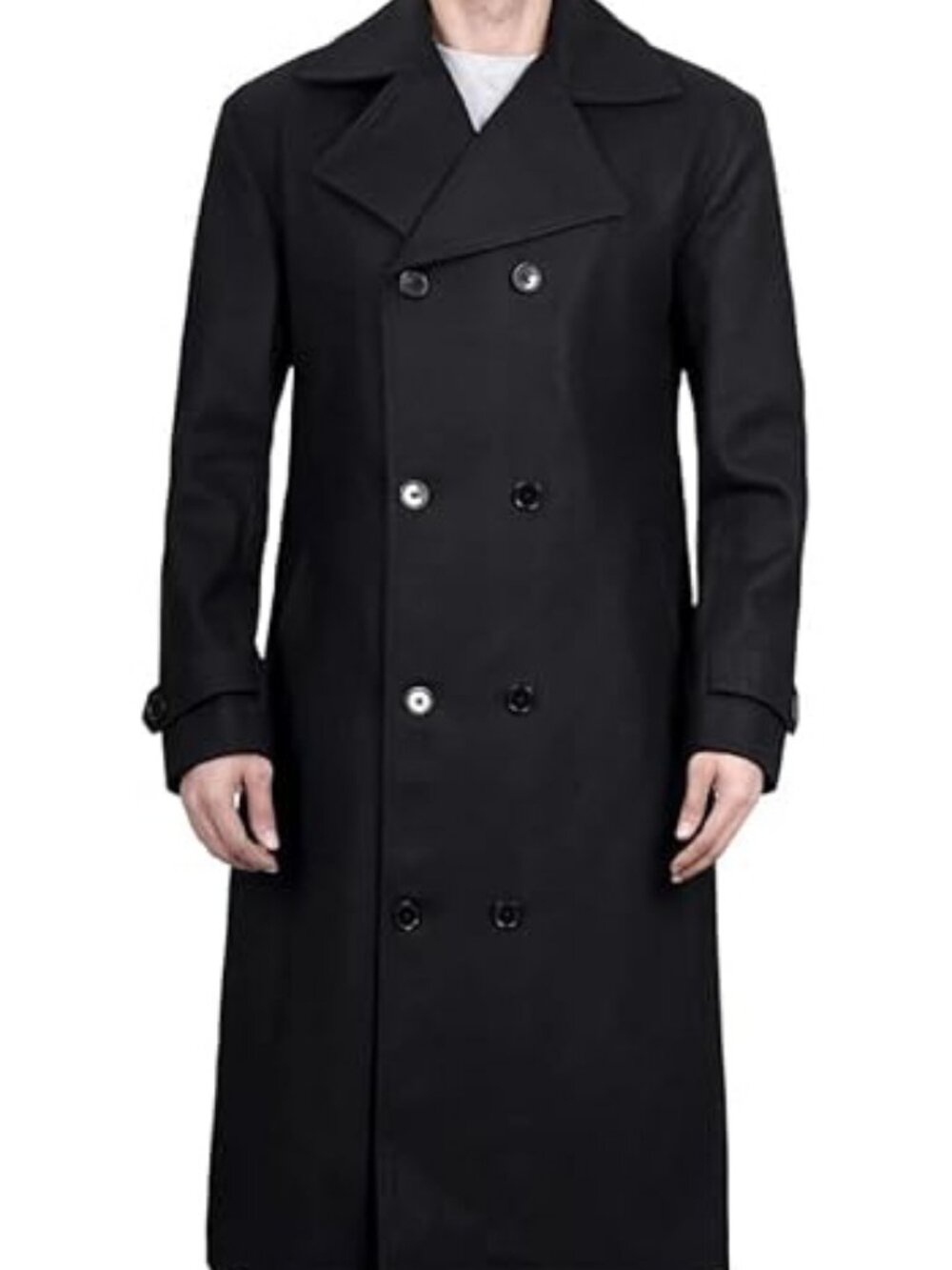 Men's Premium Jacket Trench Black Double Breasted Peacoat Slim Fit Wool Coat